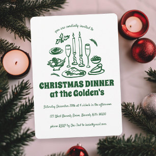 Whimsical  Hand Drawn Holiday Dinner Party Invitation