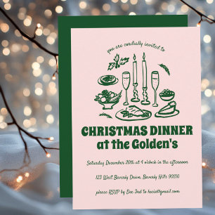 Whimsical  Hand Drawn Holiday Dinner Party Invitation