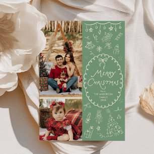 Whimsical Hand Drawn Icons Happy Holidays 2 Photo Holiday Card