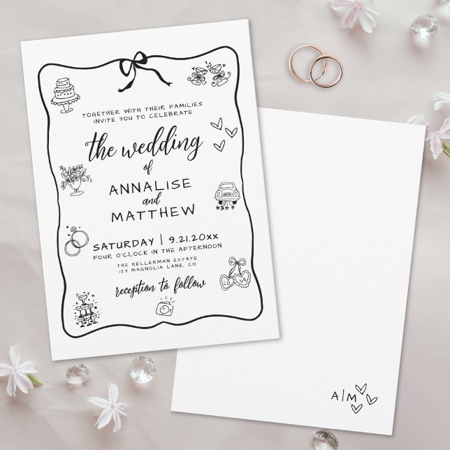 Whimsical Hand Drawn Illustrated Wedding Invitation (Whimsical Hand Drawn Illustrated Wedding Invitation)
