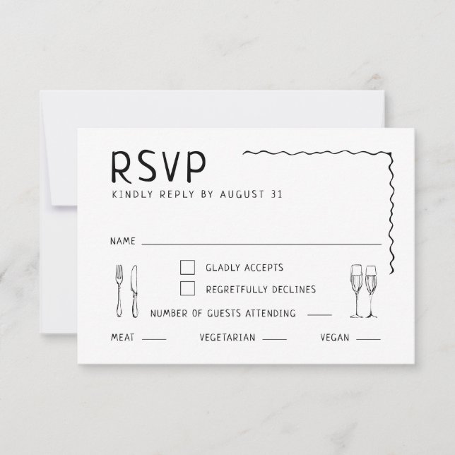 Whimsical Hand Drawn Illustrated Wedding RSVP Card (Front)
