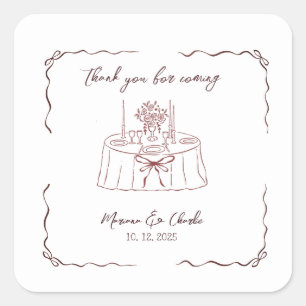 Whimsical Hand Drawn Illustrated Wedding Square Sticker