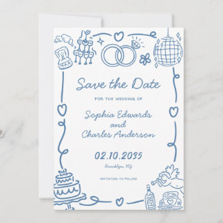  Whimsical Hand Drawn Illustration Photo Wedding Save The Date