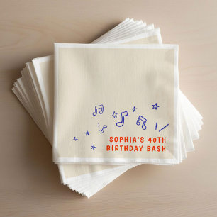 Whimsical Hand-Drawn Illustrations 40th Birthday Napkin