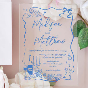 Whimsical Hand Drawn Illustrations Doodles Wedding Acrylic Invitations
