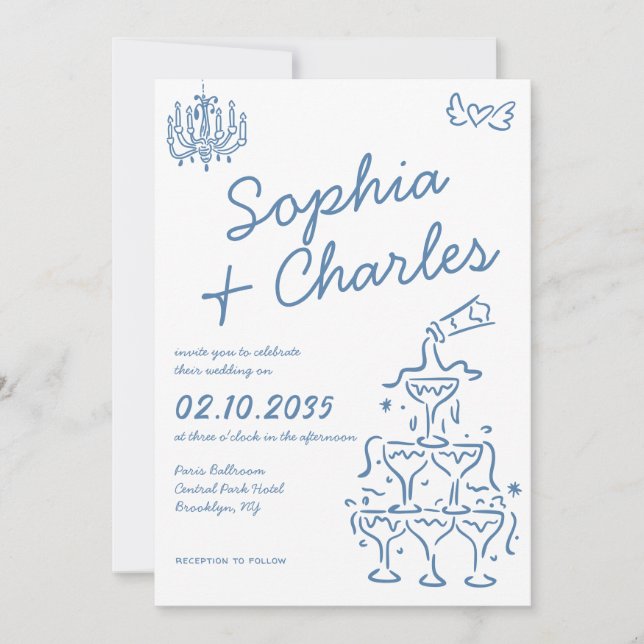 Whimsical Hand Drawn Illustrations Doodles Wedding Invitation (Front)