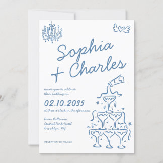 Whimsical Hand Drawn Illustrations Doodles Wedding Invitation