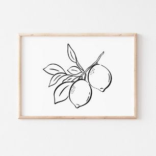 Whimsical Hand-Drawn Ink Lemon Branch Art Poster
