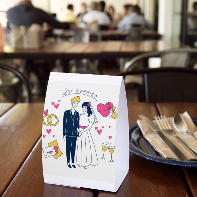 Whimsical Hand-Drawn "Just Married" Couple Table (Insitu(Restaurant))