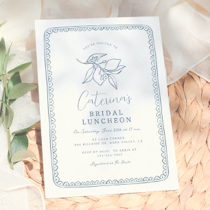 Whimsical Hand Drawn Lemon   Blue Bridal Shower Invitation