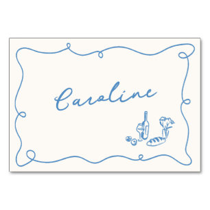 Whimsical Hand Drawn Light Blue Place Card