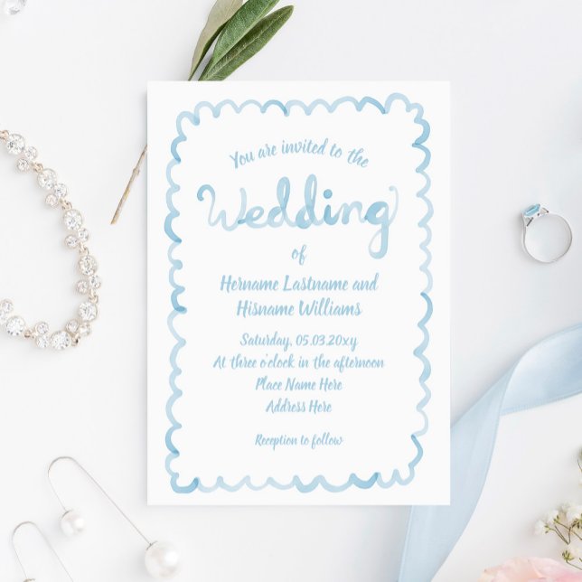 Whimsical Hand Drawn Light Blue Watercolor Wedding Invitation (Creator Uploaded)