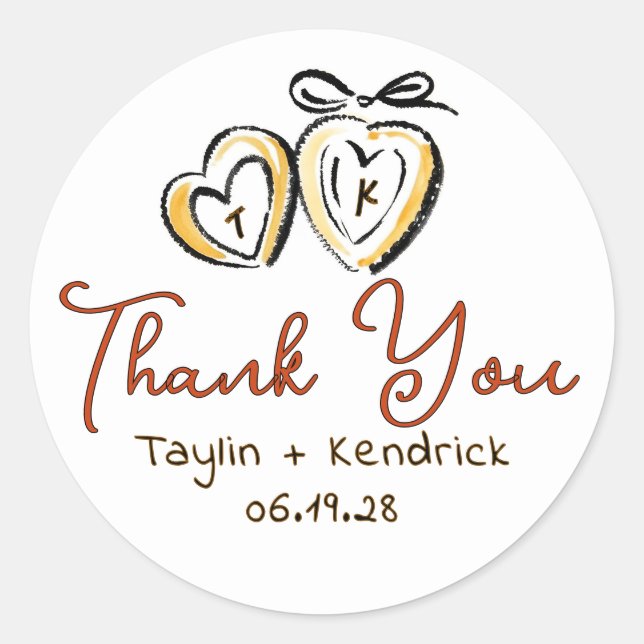 Whimsical Hand Drawn Locket Wedding Thank You Classic Round Sticker (Front)