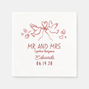 Whimsical Hand Drawn Love Birds Wedding Napkins