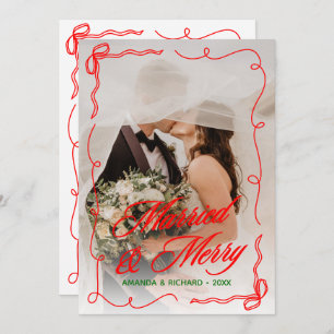 Whimsical Hand Drawn Married & Merry Christmas  Holiday Card