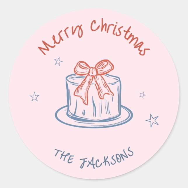 Whimsical Hand Drawn Merry Christmas  Classic Round Sticker (Front)