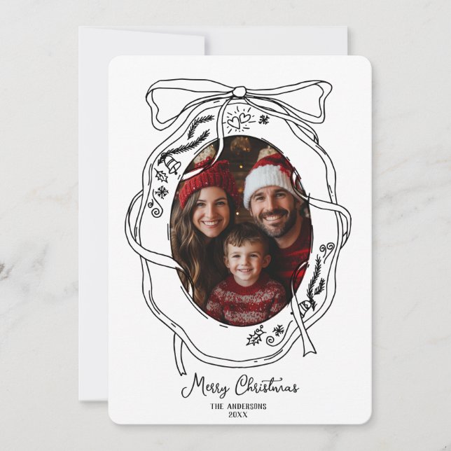 Whimsical Hand Drawn Merry Christmas Family Photo Invitation (Front)