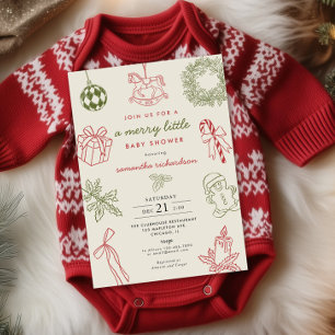 Whimsical hand drawn Merry little baby shower Invitation