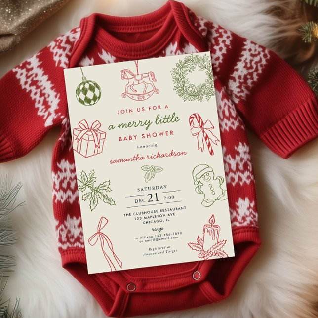 Whimsical hand drawn Merry little baby shower Invitation (Creator Uploaded)