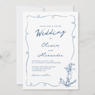 Whimsical Hand Drawn Nautical Anchor Wedding  Invitation