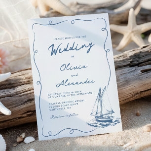 Whimsical Hand Drawn Nautical Sailboat Wedding Invitation