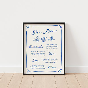Whimsical Hand Drawn Navy Bar Menu Poster