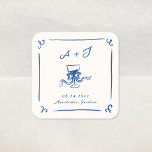 Whimsical Hand Drawn Navy Blue Bow Wedding Square Sticker<br><div class="desc">This adorable design features hand drawn elements and a whimsical bold text.</div>