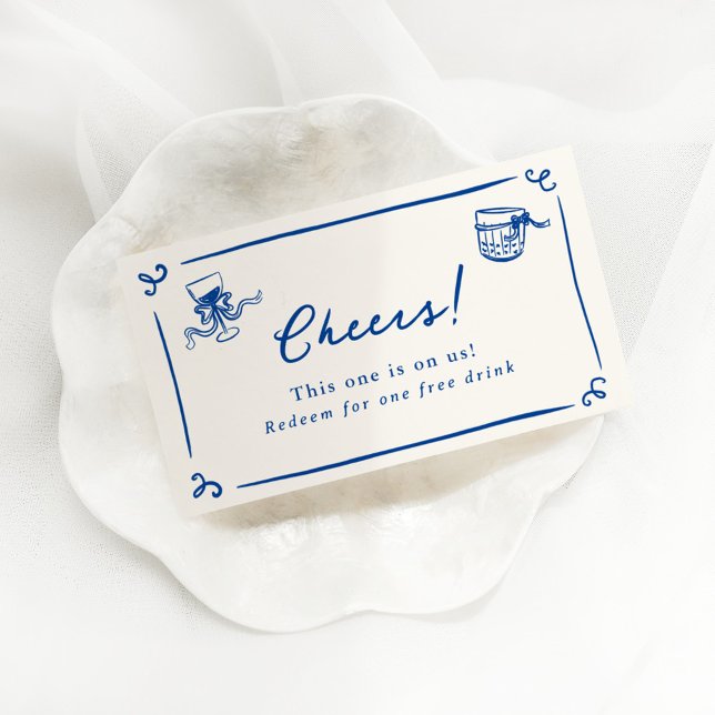 Whimsical Hand Drawn Navy Blue Drink Ticket Enclosure Card (Creator Uploaded)