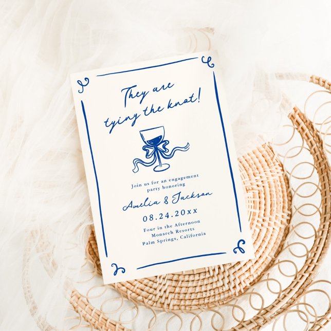 Whimsical Hand Drawn Navy Blue Engagement Party Invitation (Creator Uploaded)