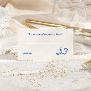Whimsical Hand Drawn Navy Blue Place Card