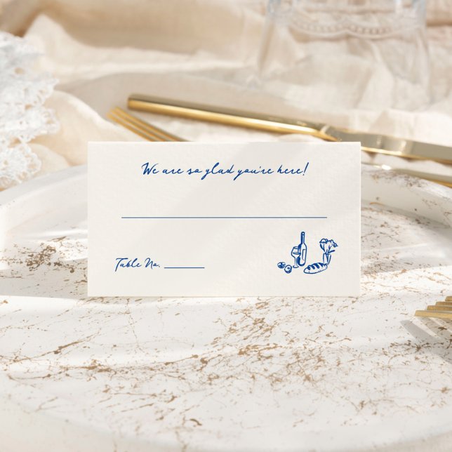 Whimsical Hand Drawn Navy Blue Place Card (Creator Uploaded)