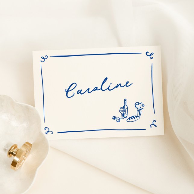 Whimsical Hand Drawn Navy Blue Place Card (Creator Uploaded)