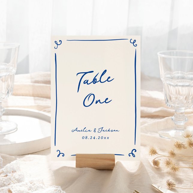 Whimsical Hand Drawn Navy Blue Table Card (Creator Uploaded)