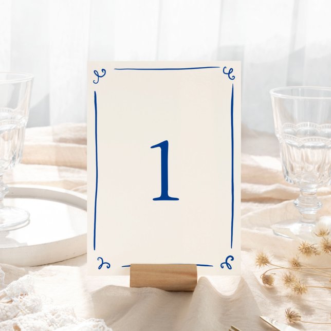Whimsical Hand Drawn Navy Blue Table Number (Creator Uploaded)