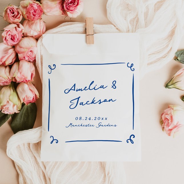 Whimsical Hand Drawn Navy Blue Wedding Favour Bags (Creator Uploaded)