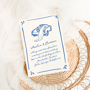 Whimsical Hand Drawn Navy Blue Wedding Invitation