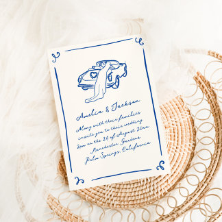 Whimsical Hand Drawn Navy Blue Wedding Invitation