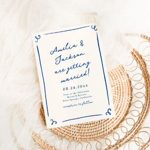 Whimsical Hand Drawn Navy Blue Wedding Invitation