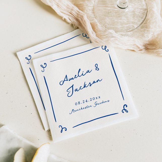 Whimsical Hand Drawn Navy Blue Wedding Napkin (Creator Uploaded)