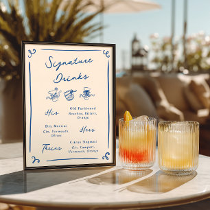 Whimsical Hand Drawn Navy Signature Drinks Poster