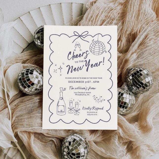 Whimsical Hand Drawn New Year Party Invitation (Creator Uploaded)