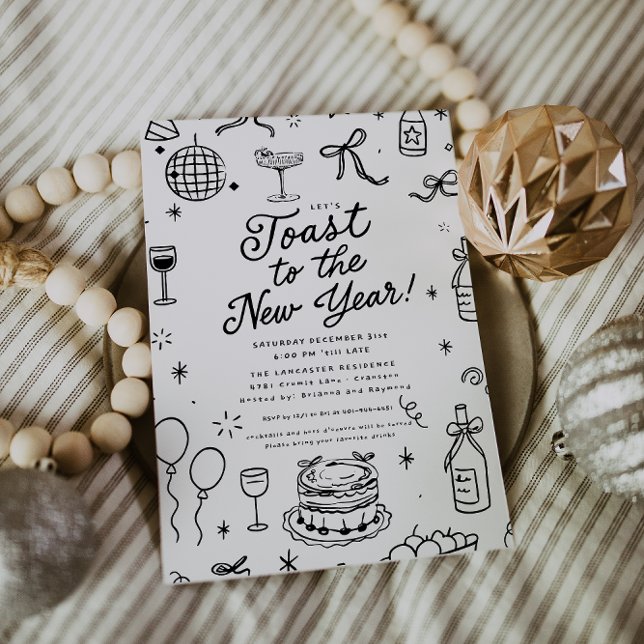 Whimsical Hand-Drawn New Year’s Eve Party Invitation (Creator Uploaded)
