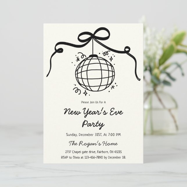 Whimsical Hand Drawn New Year's Eve Party  Invitation (Standing Front)