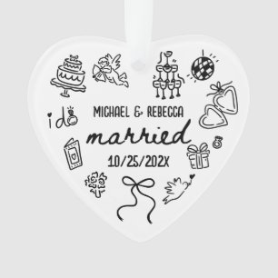 Whimsical Hand Drawn Newlywed First Christmas Ornament