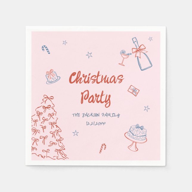 Whimsical Hand Drawn Oh What Fun Christmas Party  Napkin (Front)