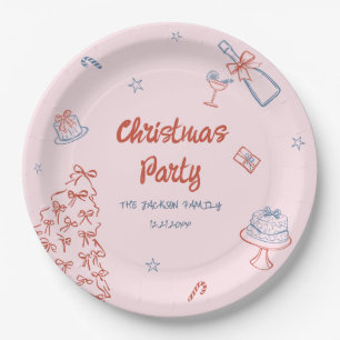 Whimsical Hand Drawn Oh What Fun Christmas Party Paper Plate