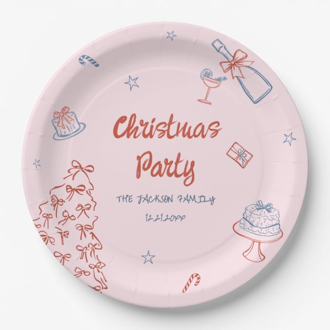 Whimsical Hand Drawn Oh What Fun Christmas Party  Paper Plate (Front)