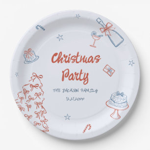 Whimsical Hand Drawn Oh What Fun Christmas Party  Paper Plate