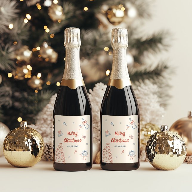 Whimsical Hand Drawn Oh What Fun Christmas Party  Wine Label (Creator Uploaded)