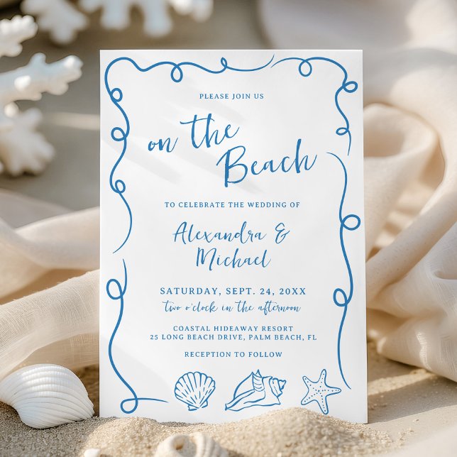 Whimsical Hand Drawn On the Beach Wedding Invitation (Creator Uploaded)